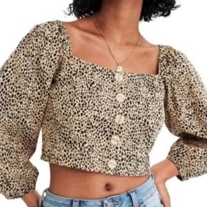 American Eagle Cropped Animal Print Puff Sleeves Top Size Medium